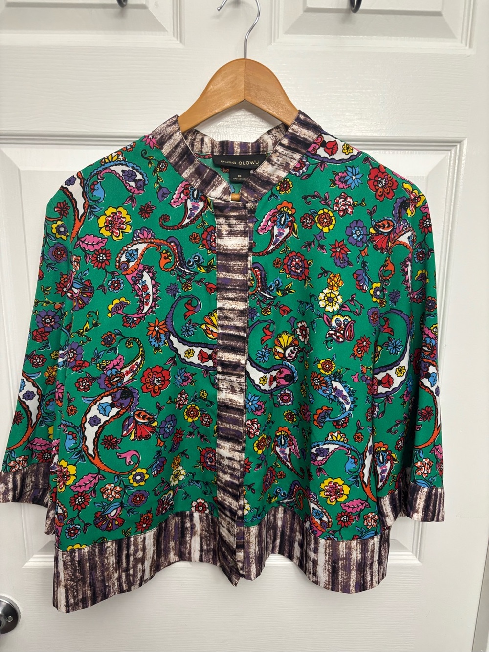Duro Olowu Green Paisley Floral Button Front Lightweight Cropped Jacket